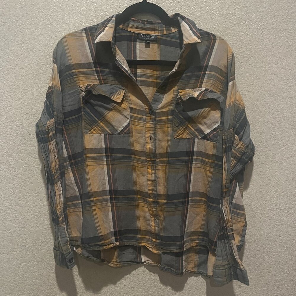 Topshop Plaid Mustard and Green Flannel